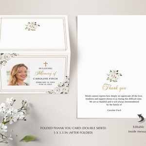 White Roses Funeral Thank You Card Template (printable, Editable ...