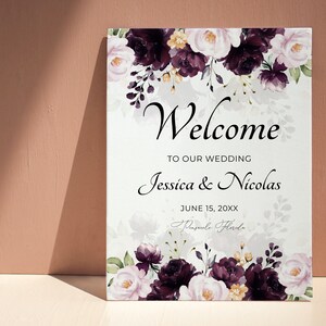 Purple Floral Wedding Welcome Sign Template (digital Download) A119 - Etsy