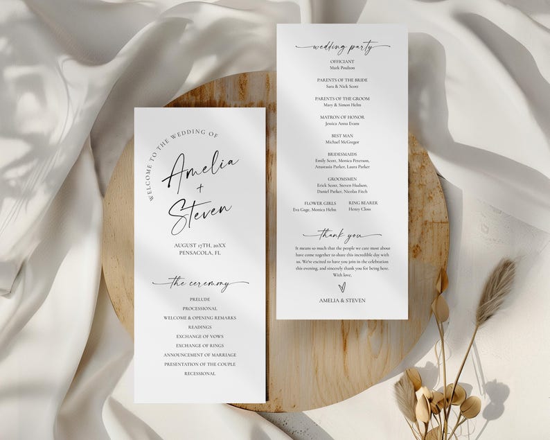 Modern Wedding Program Template (INSTANT DOWNLOAD) #154 - Etsy