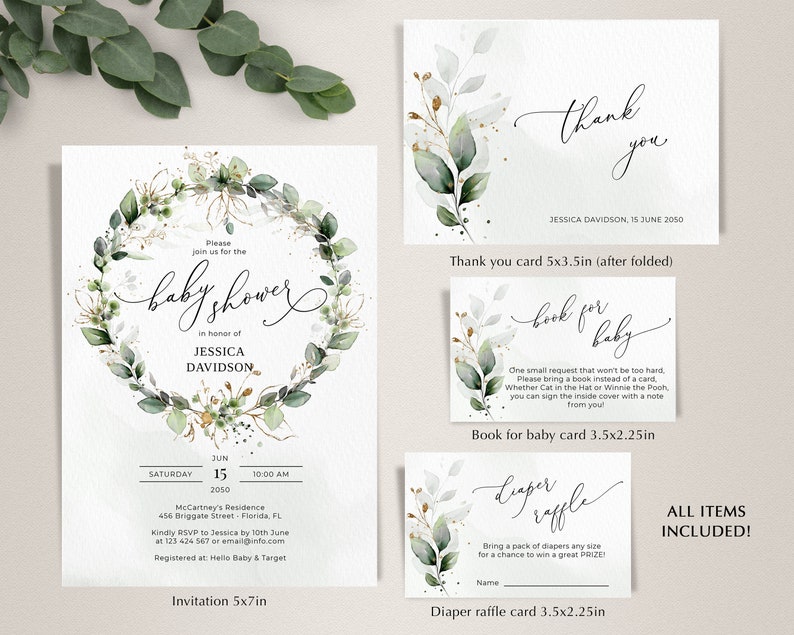 Editable Greenery Baby Shower Invitation Template Printable - Etsy