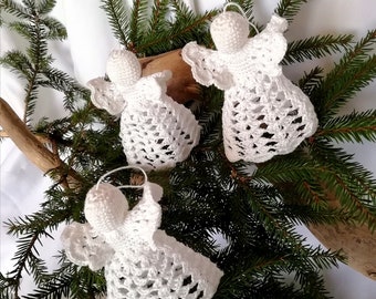 Crochet anges Ensemble de 3 anges de Noël Décorations d’arbres de Noël Décorations de sapin de Noël Décorations de mariage Ornements de Noël Anges