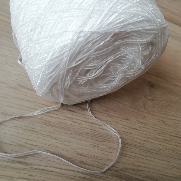 Viscose Ribbon Art Yarn White Viscose from Italy Hand knit Art fiber ribbon Weaving Crochet Yarn on cone Yarn cake 100g/3.52oz yarn