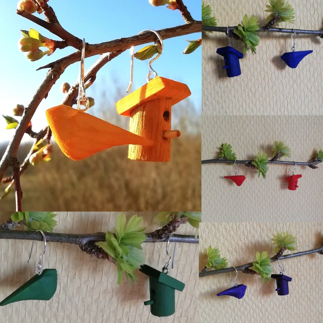 Wooden bird earrings Clearance