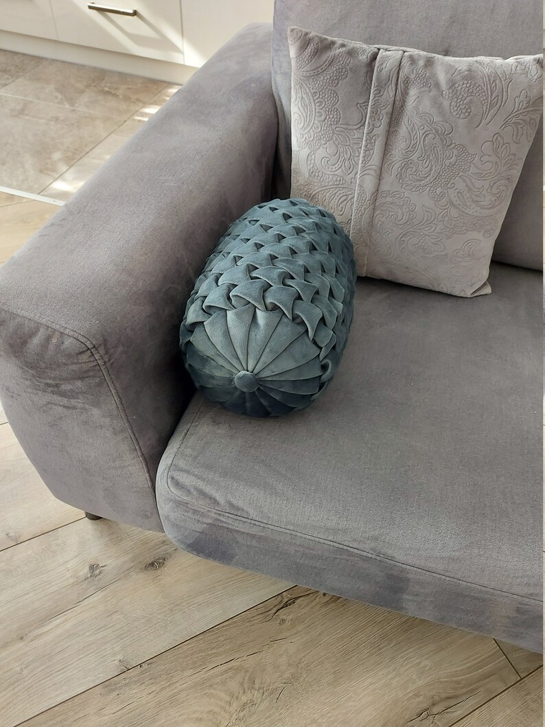 Grey Velvet Bolster Pillow// Handmade Velvet Canadian Smocking Etsy