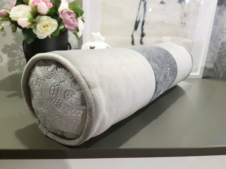 Grey decorative velvet bolster pillow// Handmade velvet Etsy