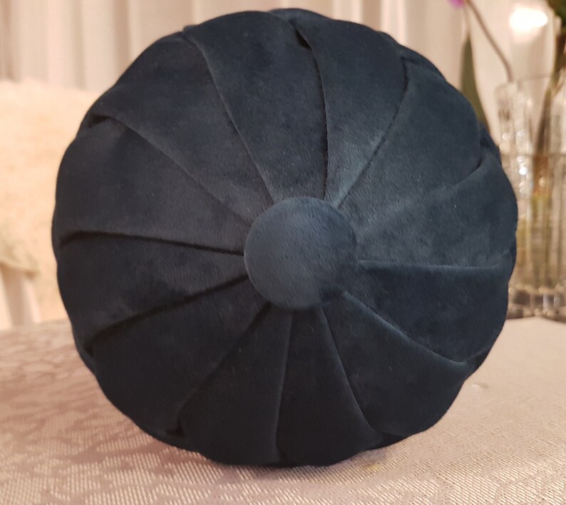 Navy Blue Velvet Bolster Pillow// Handmade Velvet Canadian Smocking