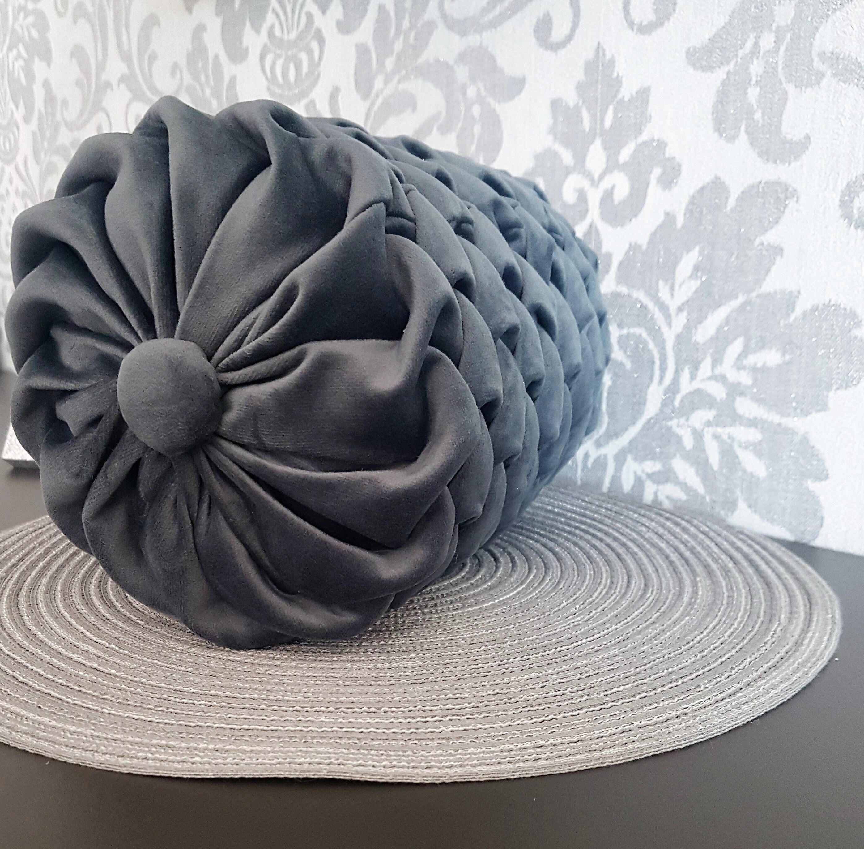 Grey Velvet Bolster Pillow// Handmade Velvet Canadian Smocking Etsy
