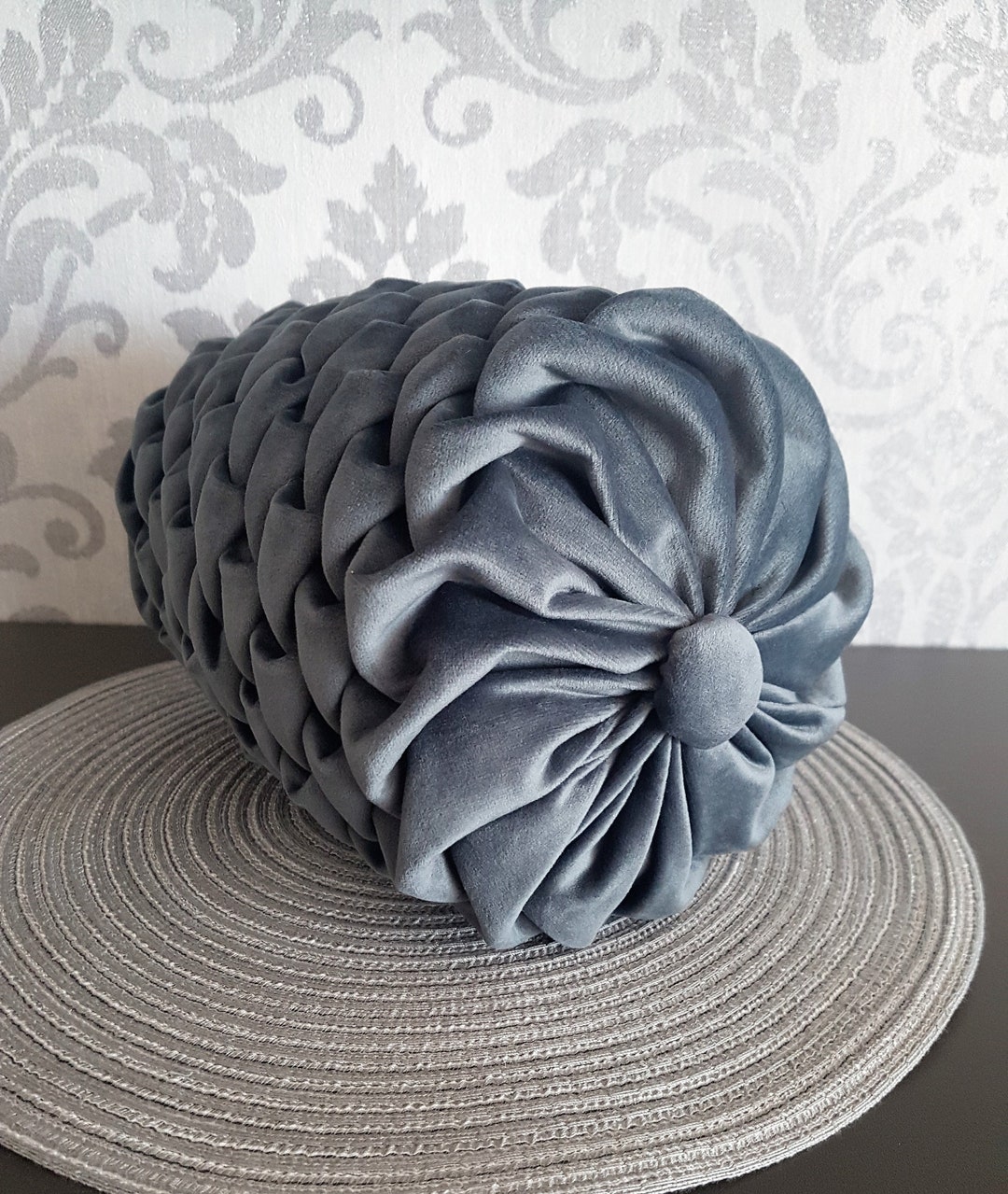 Grey Velvet Bolster Pillow// Handmade Velvet Canadian Smocking Etsy