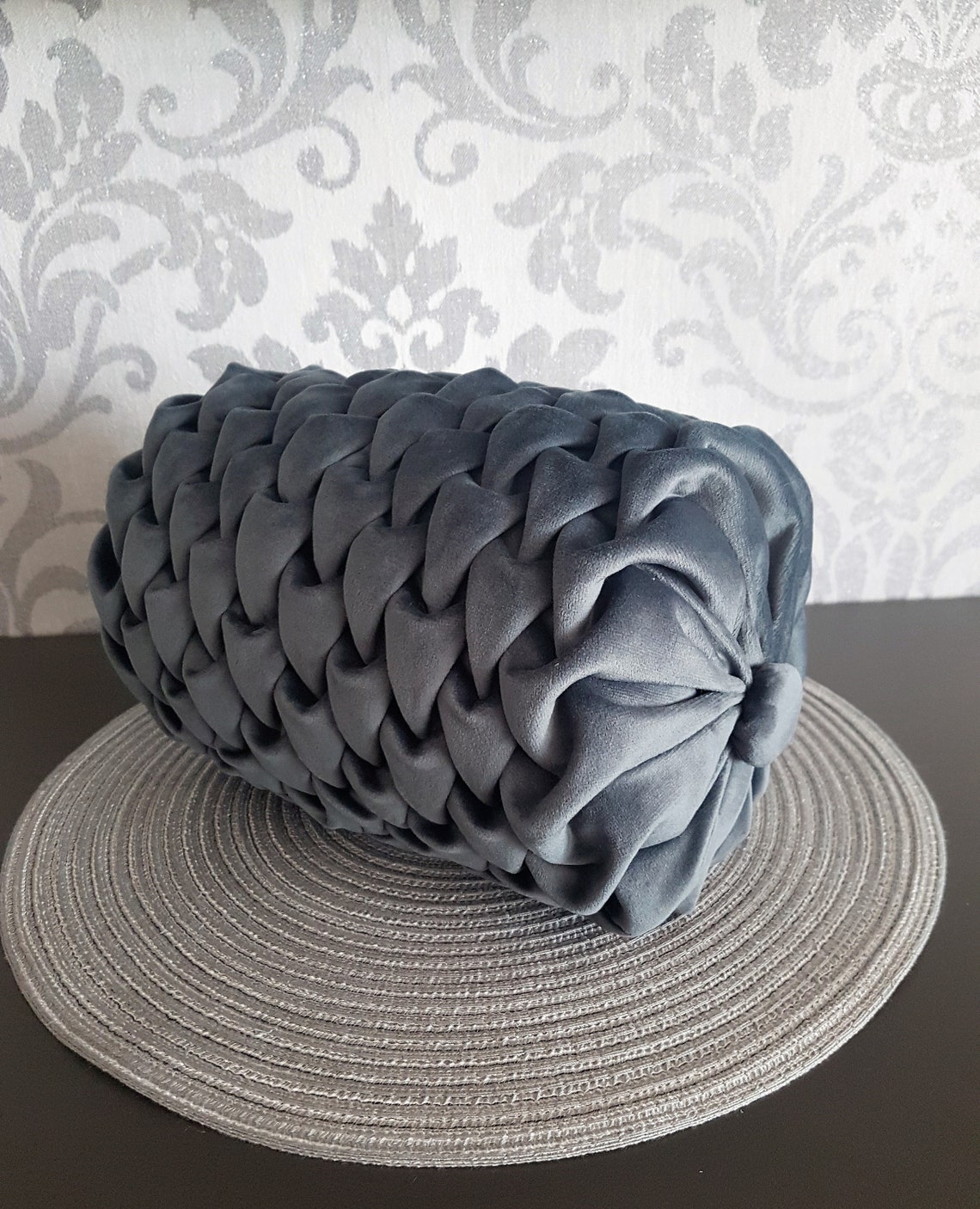 Grey Velvet Bolster Pillow// Handmade Velvet Canadian Smocking Etsy