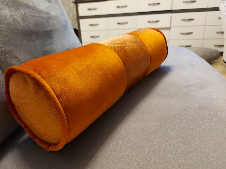 Grey Decorative Velvet Bolster Pillow// Handmade Velvet Etsy