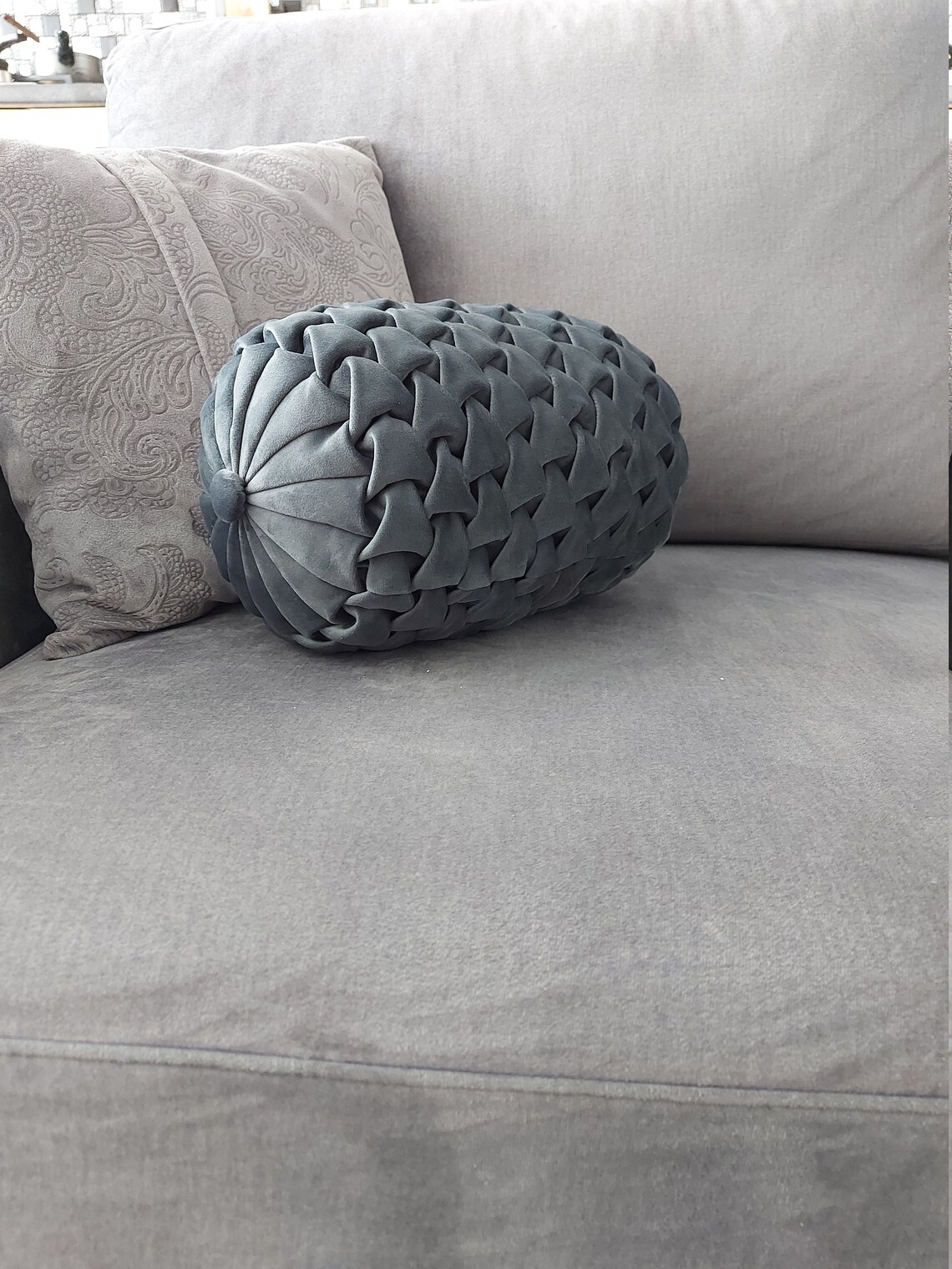 Grey Velvet Bolster Pillow// Handmade Velvet Canadian Smocking Etsy