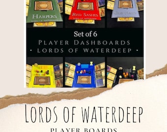 Lords of Waterdeep board game, Player Dashboard Set, D&D, Lords of Waterdeep board game upgrade, board game board, player board, upgrade