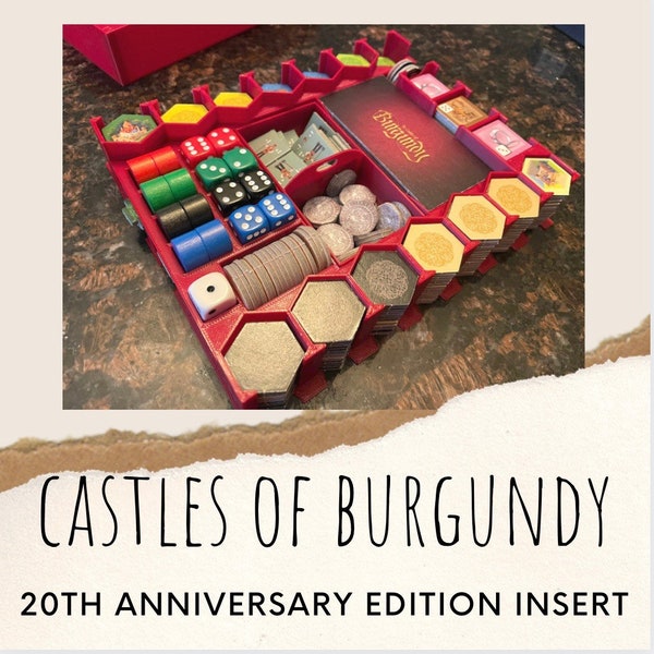 Castles of Burgundy jeu de société, 20th Anniversary Edition Insert, mise à niveau du jeu de société, insertion de jeu, châteaux de jeu bordeaux, mise à niveau insert