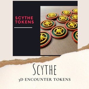 Scythe board game, scythe 3-D Encounter Tokens, scythe tokens, scythe game upgrade, board game upgrade, board game tokens, game pieces