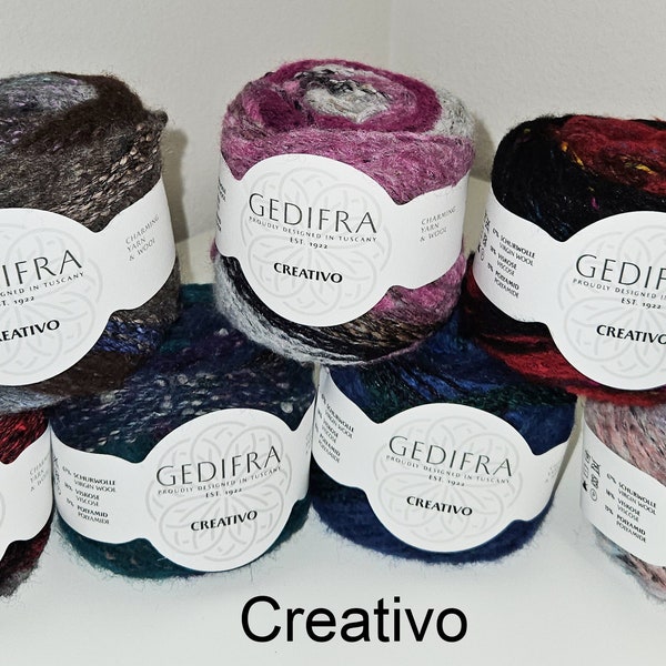 Creativo von Gedifra - kreatives Garn mit Patchwork-Effekt aus einem einzigen Knäuel, Italienische Schurwolle, Viskose, Polyamid, Effektgarn