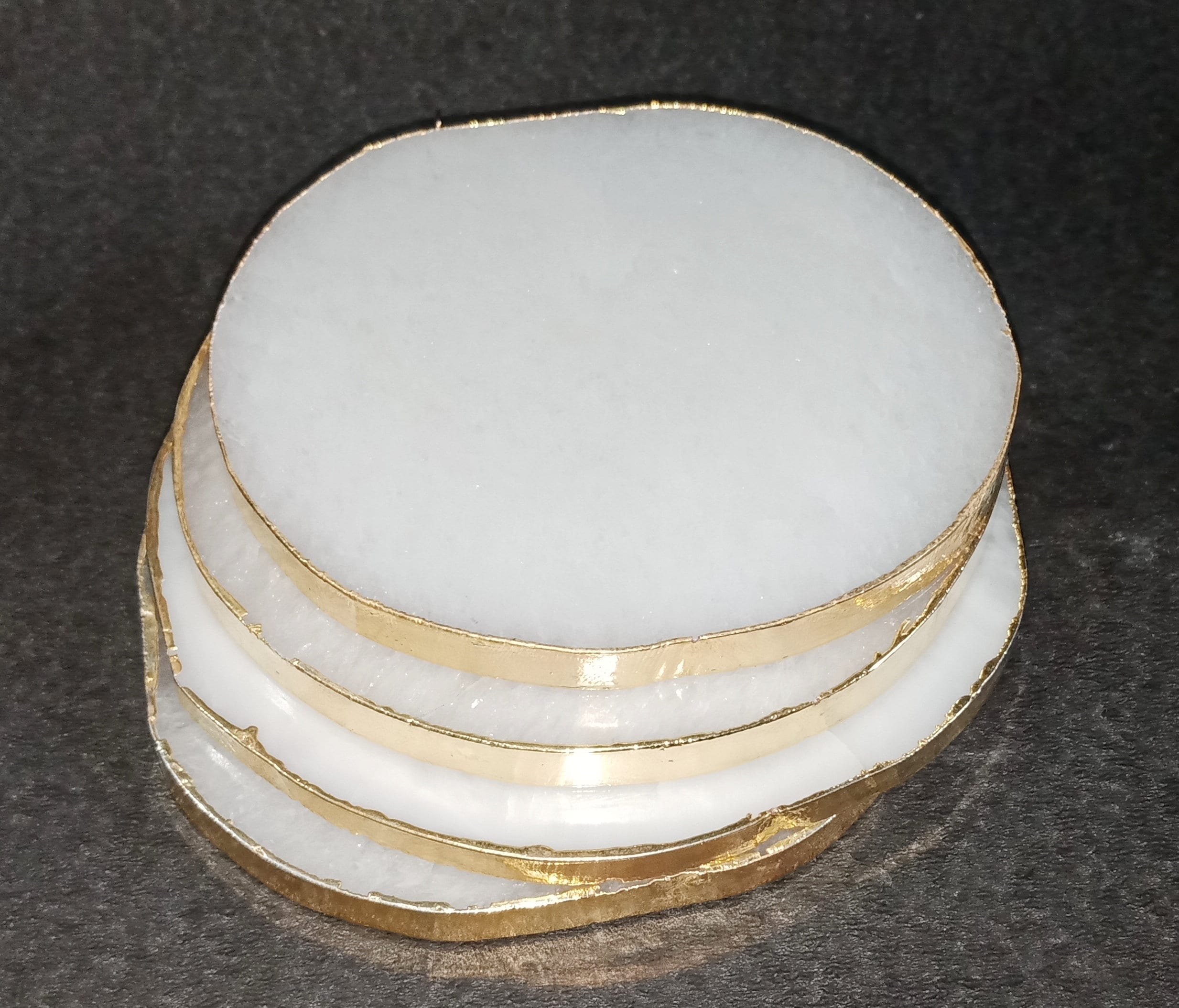 Agate Coaster White Quartz Gold Edge Etsy UK