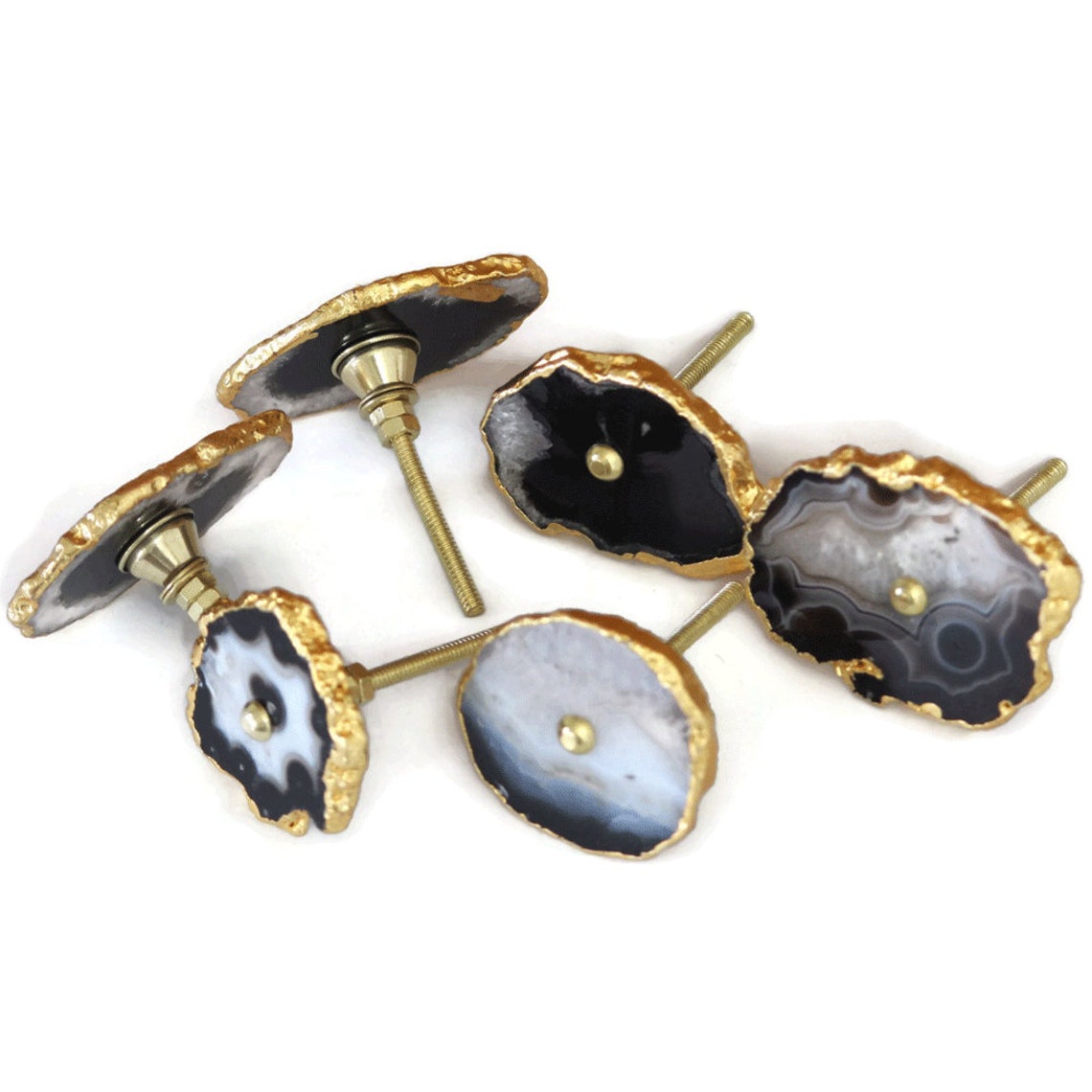 Black And White Agate Knobs Handmade Electroplated Etsy