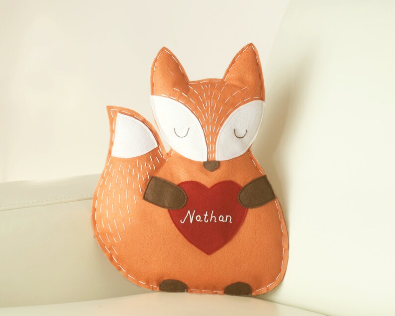fox pillows decorations for baby room boy bedroom set of 2 felt woodland nursery decor- custom name stuffed animal baby girl