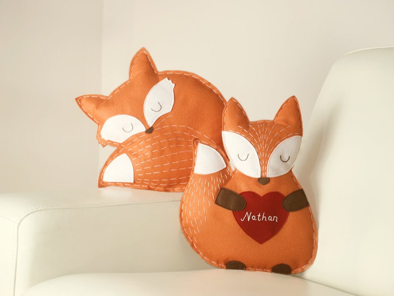 fox pillows decorations for baby room boy bedroom set of 2 felt woodland nursery decor- custom name stuffed animal baby girl