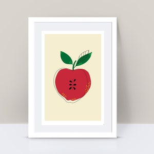 Apple wall art fruit print downloadable art for kitchen, Modern kitchen poster, Minimalist food art, printable art, Retro style apple print
