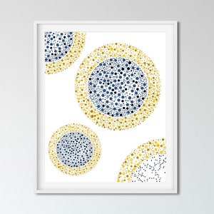 Modern prints download, Blue and yellow poster, Polka dots wall art, Abstract dots printable, Blue scandinavian print, Navy blue poster image 2