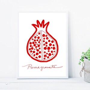 Kitchen art print modern, Kitchen printable art, Pomegranate wall art, Fruit wall art, Minimal kitchen wall art, Fruit printable, Red print