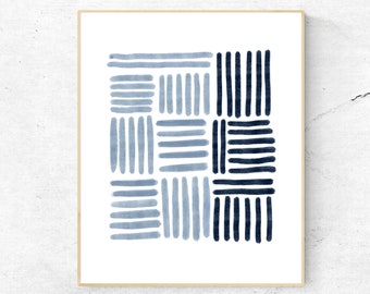 Geometric print, Blue wall art, Indigo modern print, Abstact poster print, Modern scandinavian, Printable modern, Abstract print stripes