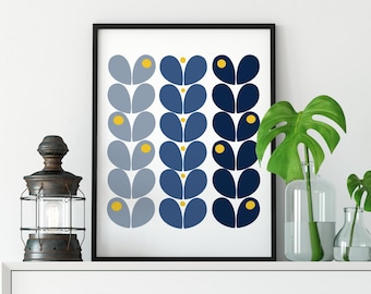 Printable nordic art, Navy blue gray modern art, Modern scandinavian art, Blue and yellow wall art, Navy abstract printable, Digital print