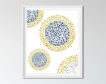 Geometric art print, Minimalist blue and yellow wall art print, Abstract printable, Geometric prints yellow, Circle artwork printable, navy