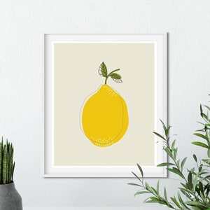 Lemon Printable fruit art,  modern lemon print, Kitchen art print, colorful fruit print, Modern kitchen poster, yellow kitchen decor