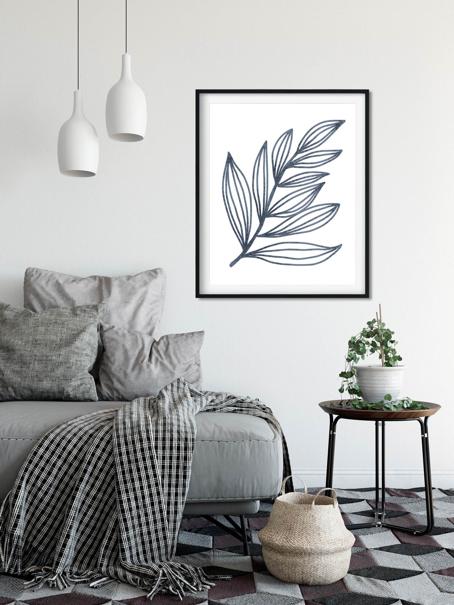 Blue Leaf Wall Art Modern Plant Print Botanical Art Print Etsy