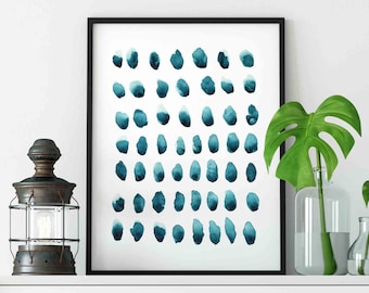 Abstract watercolor painting, Turquoise watercolor wall art, Modern wall decor, watercolor dots print, abstract printable wall art, digital