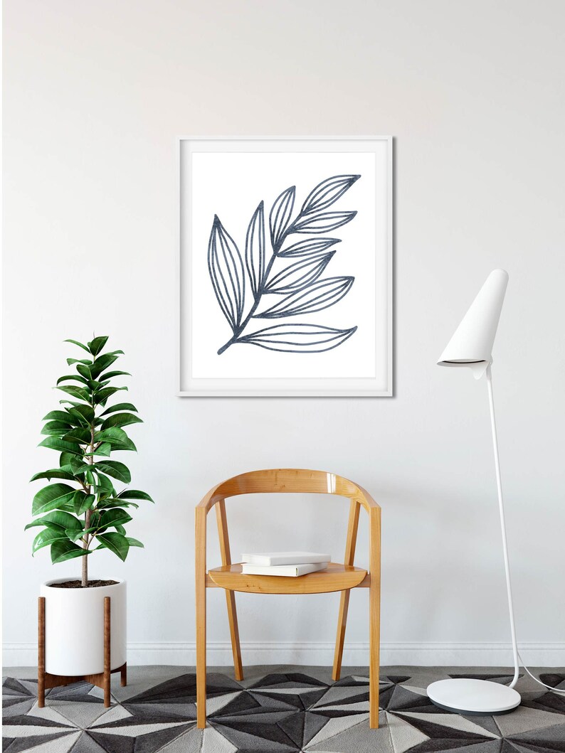 Blue leaf wall art Modern plant print Botanical art print Etsy