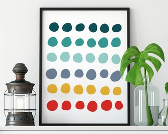 Colorful abstract art, Colorful scandinavian print, Mid century modern prints, Playroom printable, Colorful digital art polka dots