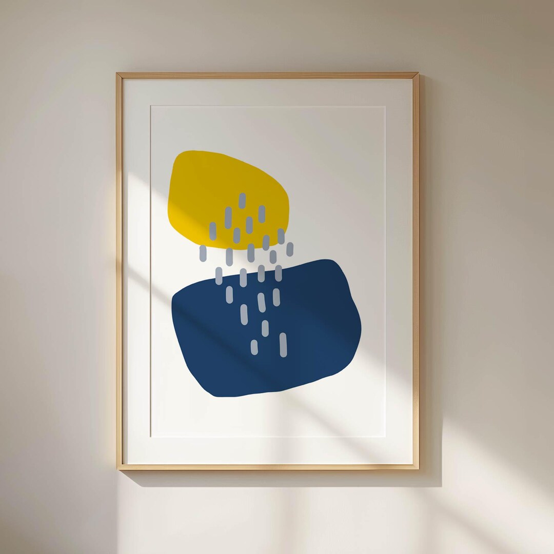Abstract Art Print With Blue and Yellow Shapes, Modern Large Painting ...