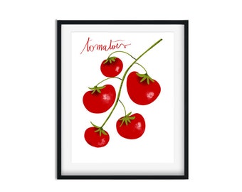 Kitchen art print tomato, Vegetables printable art,  Food illustration, Tomatoes poster, Mediterranean food art, Italian kitchen art