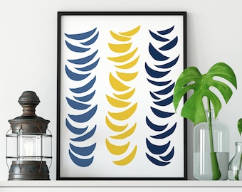 Modern art printable, Mid century modern wall art print for living room, Printable abstract art, Navy blue Scandinavian poster, digital art