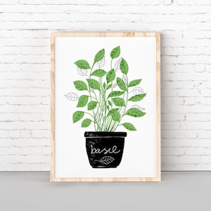Kitchen Herb art print basil, Basil wall art printable, Farmahouse print, Natural Kitchen Art, Herbs Kitchen decor, Basil art download