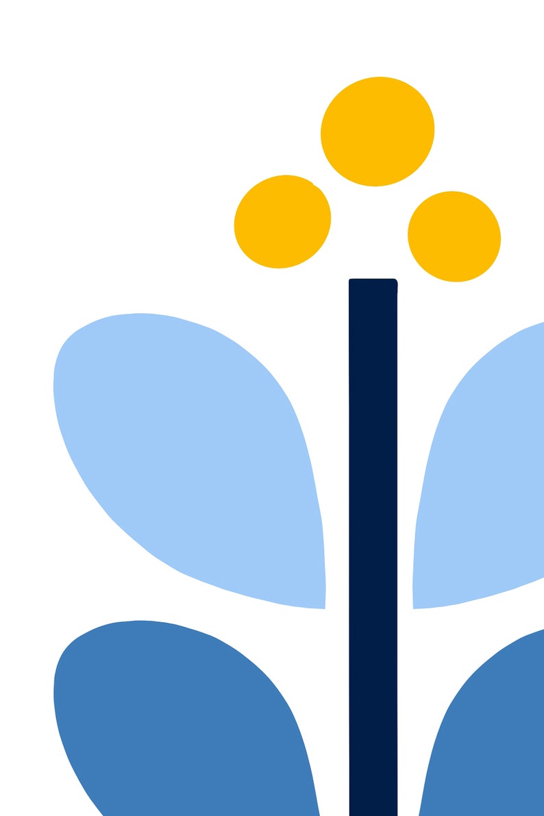 Navy Wall Art Print Scandi Flower Print Retro Modern Print Etsy