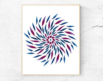 Blue and purple modern print, Geometric wall art, Circle art print, Abstract mandala printable art, Mandala boho decor, Minimalist art