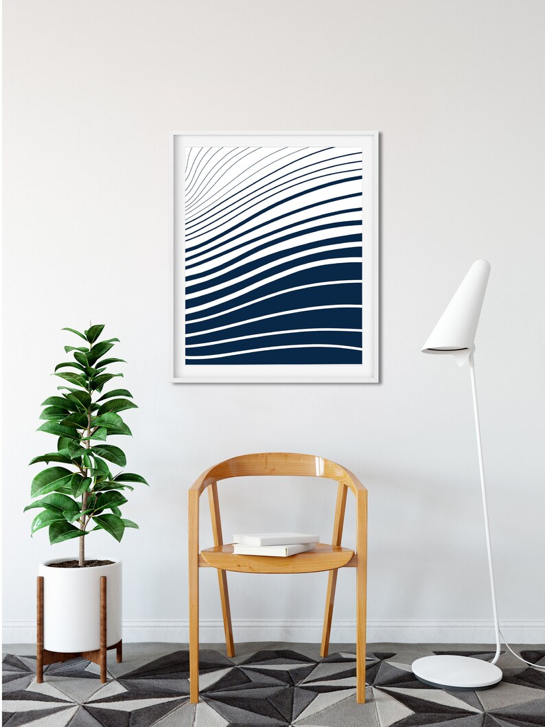Blue Modern Art Abstract Print Navy Blue Poster Coastal Etsy