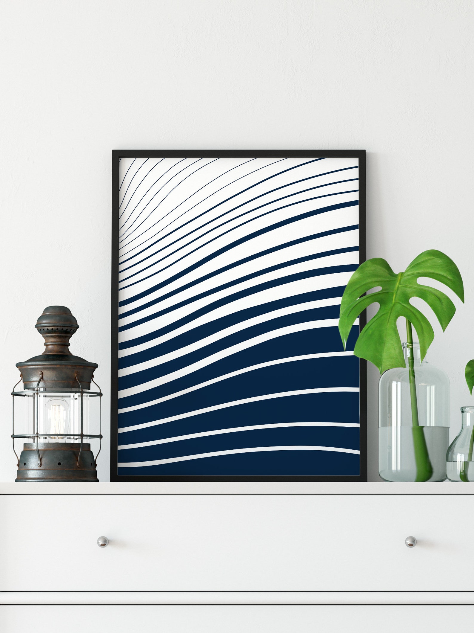 Blue Modern Art Abstract Print Navy Blue Poster Coastal Etsy