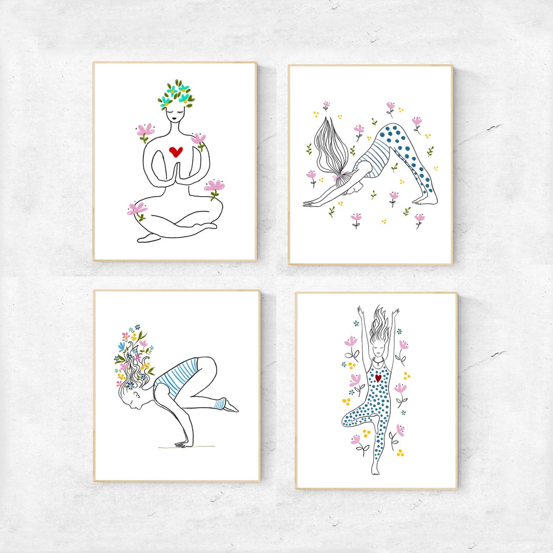 Yoga Poster Set of 4, Yoga Studio Decor, Yoga Asana Poster, Printable ...