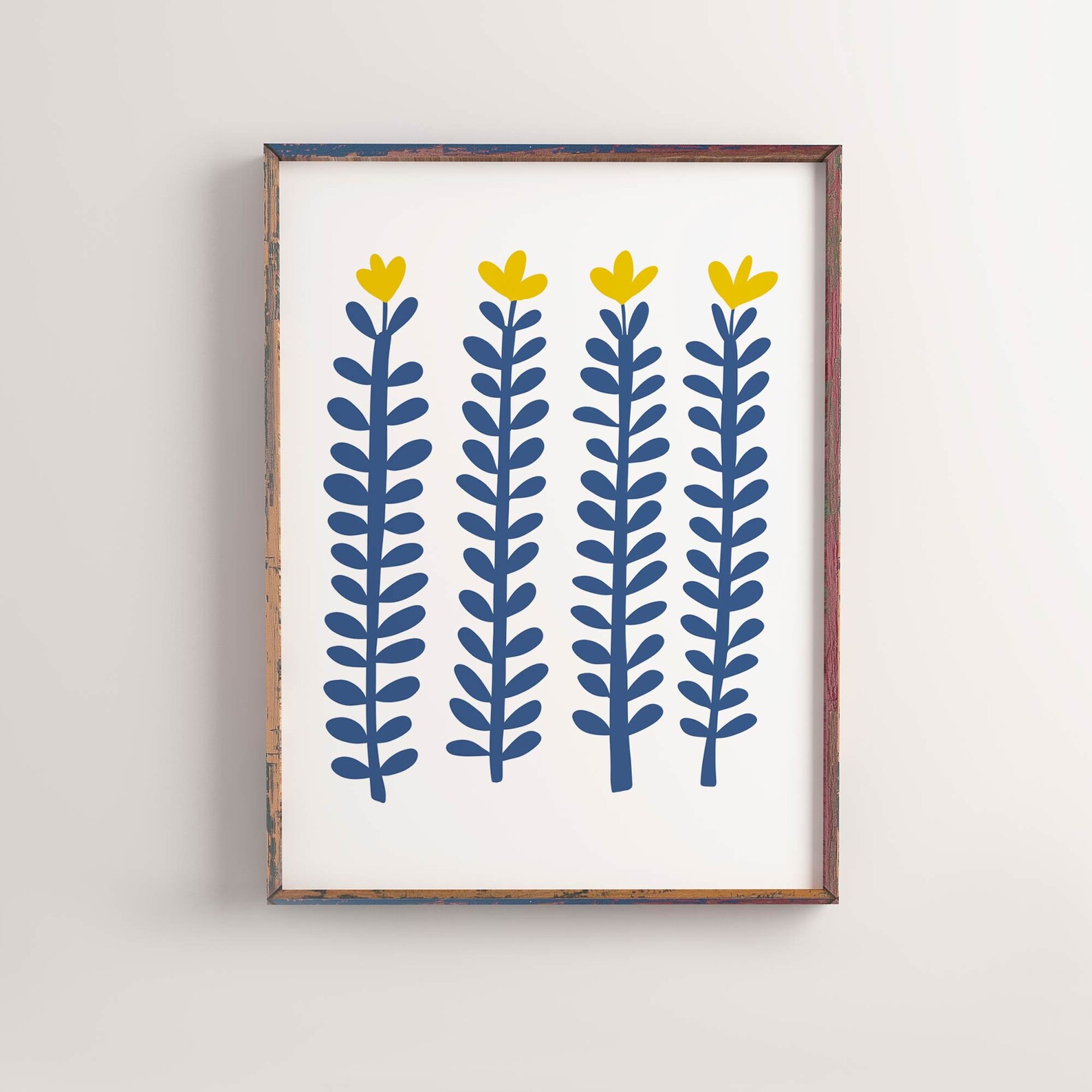 Blue Flower Printable Navy Blue Flower Art Blue and Yellow - Etsy