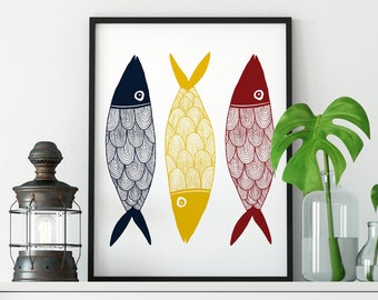 Fish printable, Fish poster, Beach house print, Bathroom wall art, Colorful fish print, Printable wall art, Bathroom printable, Scandi fish
