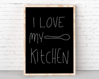 Kitchen sign, Black and white kitchen poster, Kitchen wall art, Kitchen typography, Minimalist kitchen print, Minimal kitchen wall decor