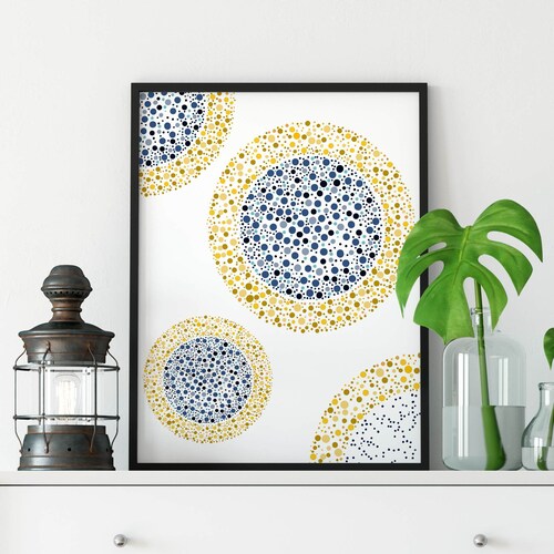 Blue and Yellow Wall Art Prints Scandinavian Print Blue Leaf Etsy