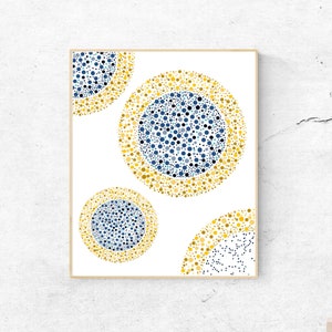 Modern prints download, Blue and yellow poster, Polka dots wall art, Abstract dots printable, Blue scandinavian print, Navy blue poster image 4