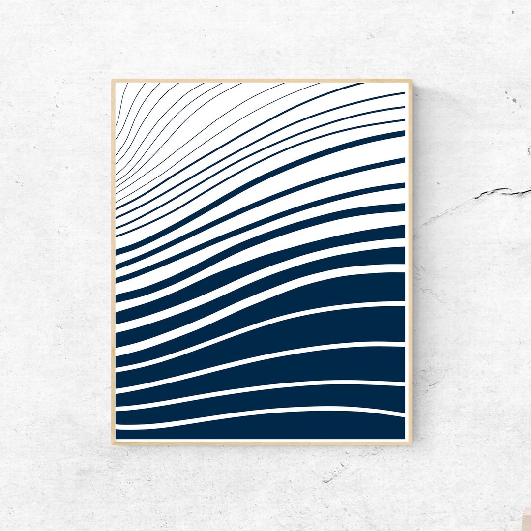 Blue Modern Art Abstract Print Navy Blue Poster Coastal Etsy