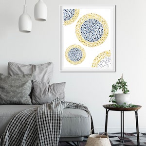 Modern prints download, Blue and yellow poster, Polka dots wall art, Abstract dots printable, Blue scandinavian print, Navy blue poster image 5